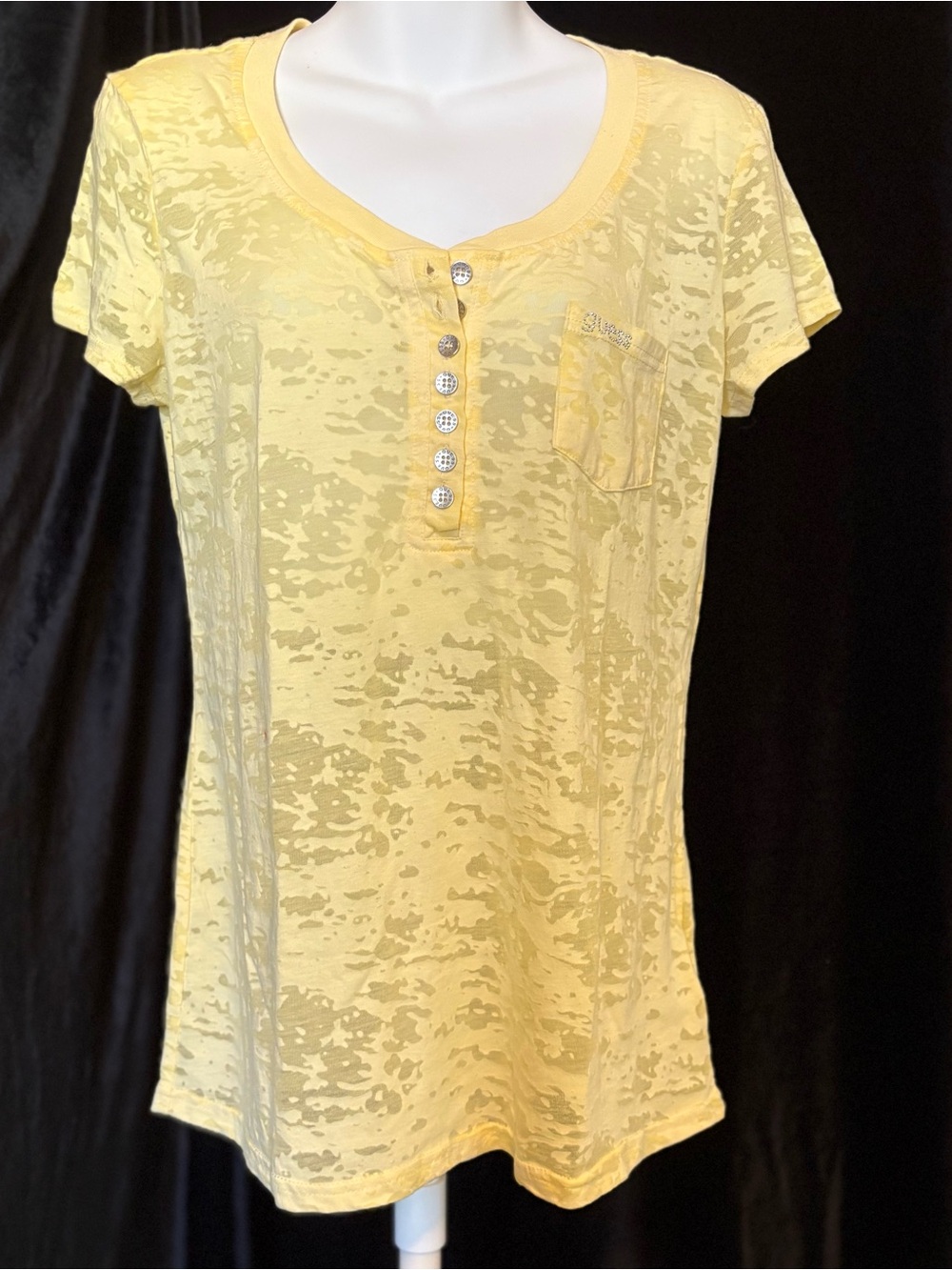 Guess Yellow Short-Sleeve Burnout Henley Tee